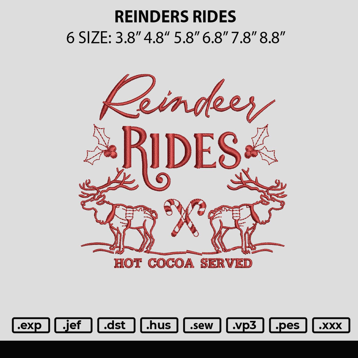 Rindeers Rides Embroidery File 6 sizes