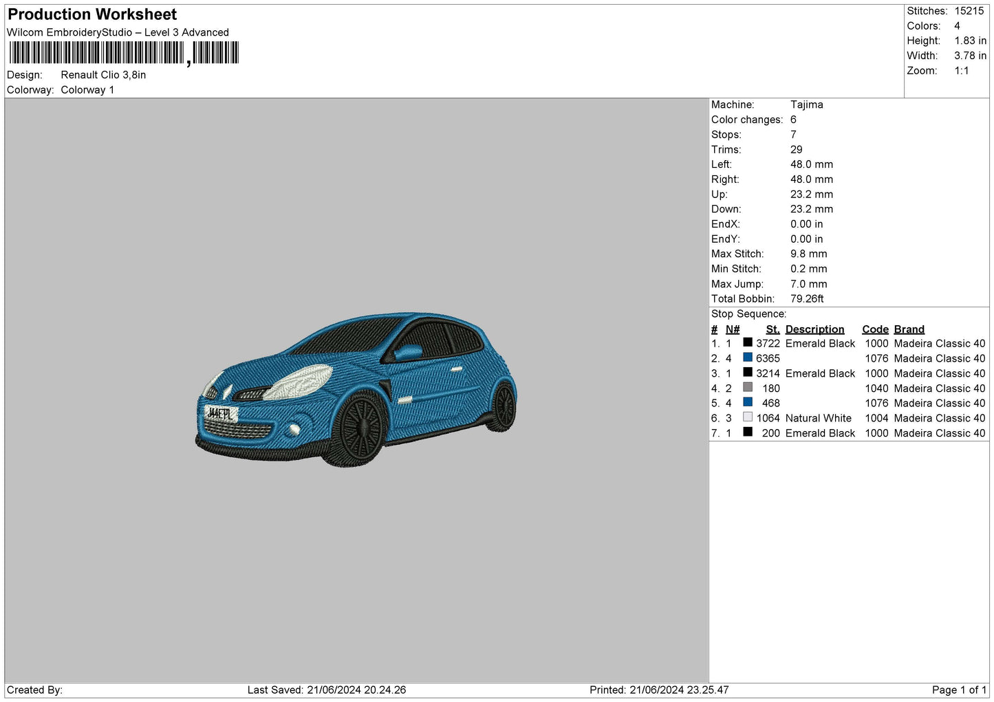 Car Clio Embroidery File 6 sizes