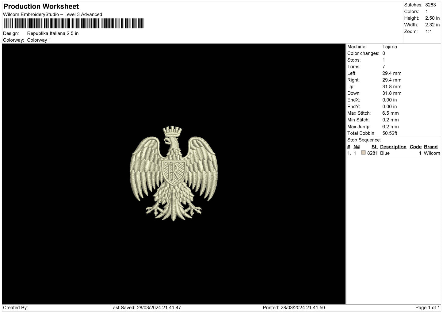 Bird2803 Embroidery File 6 sizes