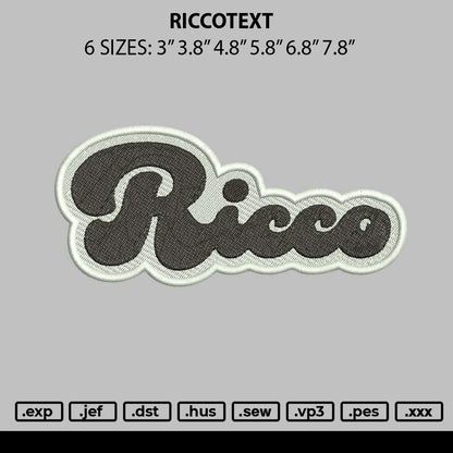 Riccotext Embroidery File 6 sizes