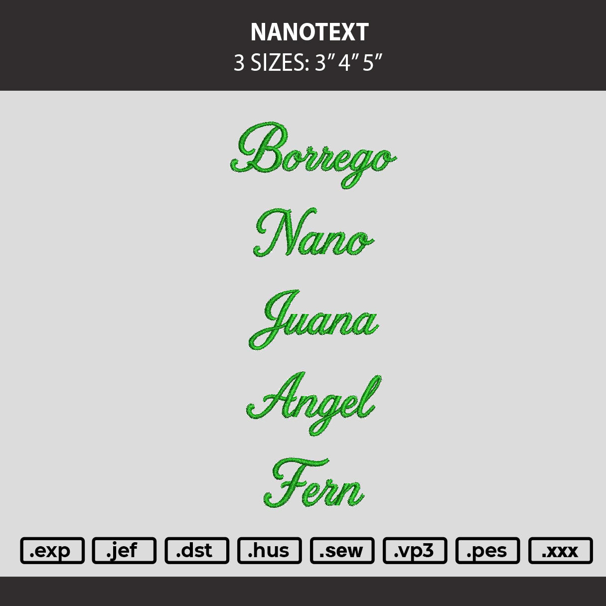 Nanotext Embroidery Machine Design File 6 sizes