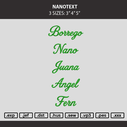 Nanotext Embroidery Machine Design File 6 sizes
