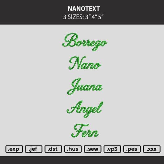 Nanotext Embroidery Machine Design File 6 sizes