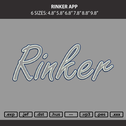 Rinker Applique Embroidery Machine Design File 6 sizes