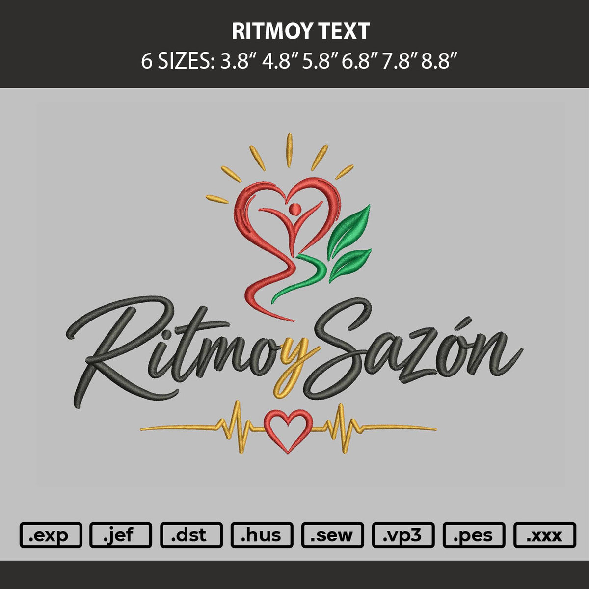 Ritmoy Text Embroidery Machine Design File 6 sizes