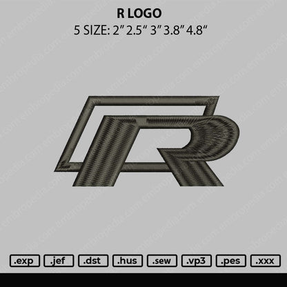 R Logo Embroidery File 5 sizes