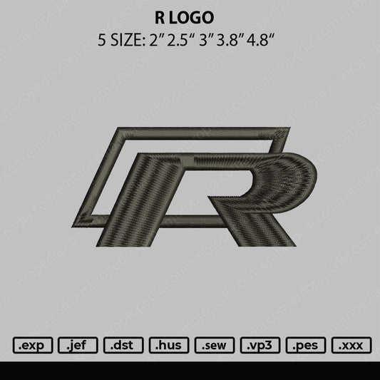 R Logo Embroidery File 5 sizes