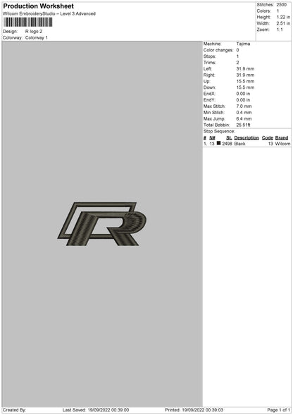 R Logo Embroidery File 5 sizes
