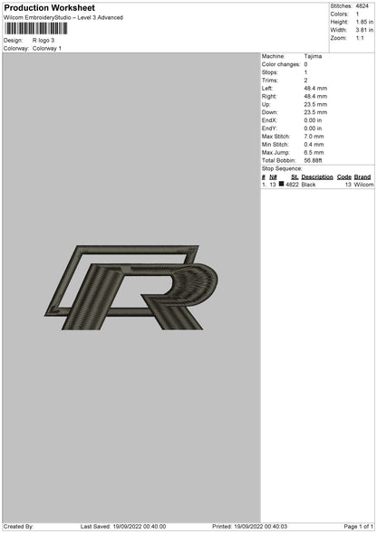 R Logo Embroidery File 5 sizes