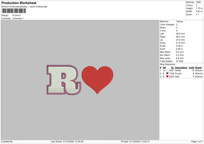R Love Embroidery File 5 sizes
