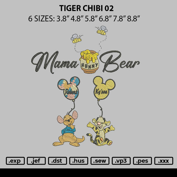 Tiger Chibi 02 Embroidery File 6 sizes