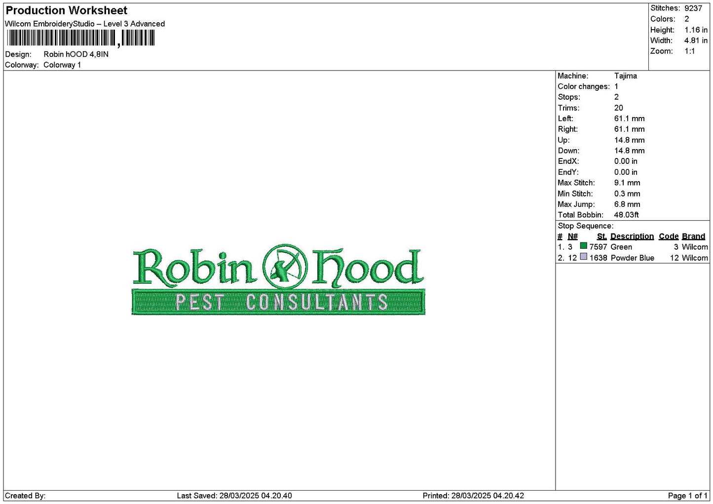 Robintext 01 Embroidery File 6 sizes
