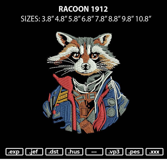 Racoon1912 Embroidery File 6 sizes