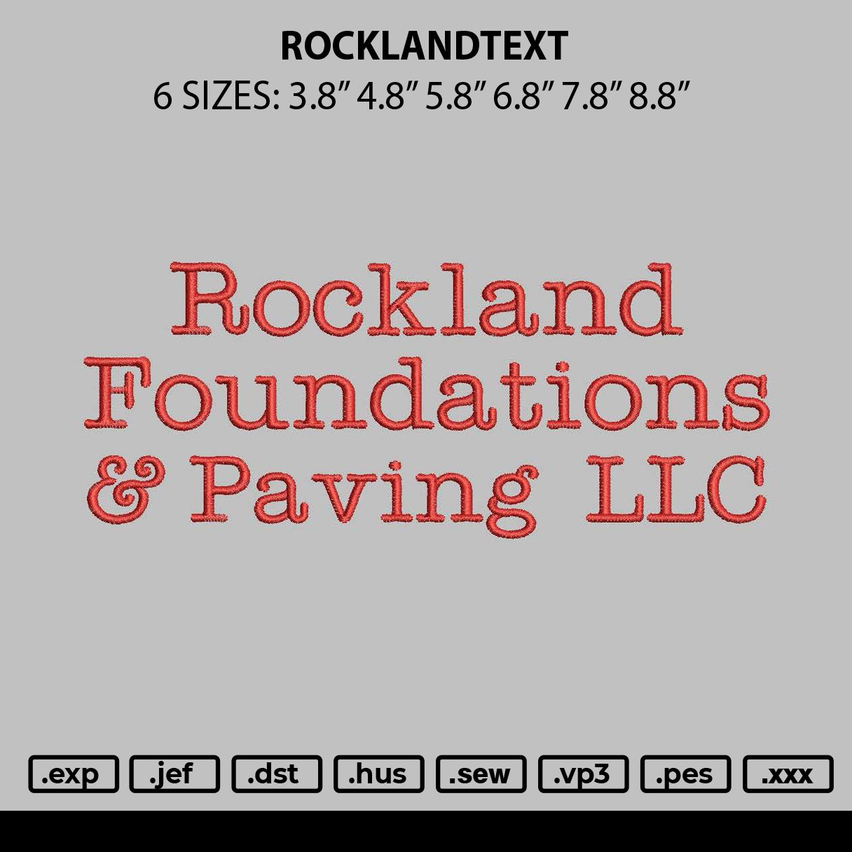 Rocklandtext Embroidery File 6 sizes