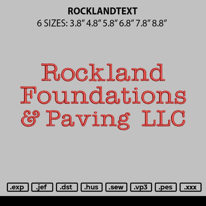 Rocklandtext Embroidery File 6 sizes