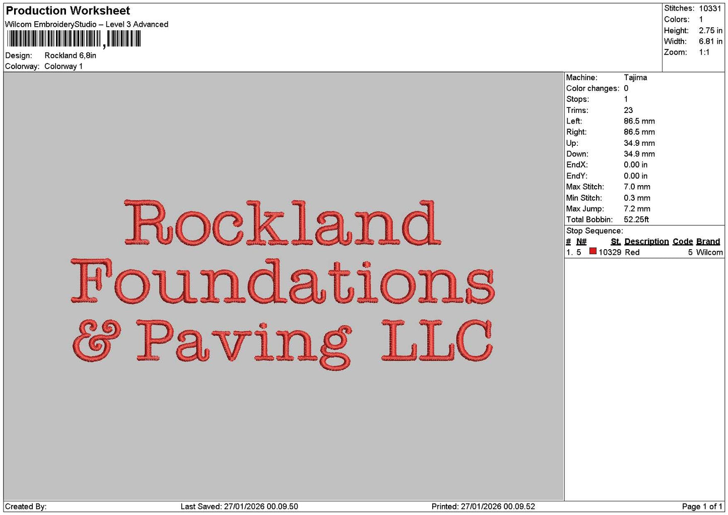 Rocklandtext Embroidery File 6 sizes