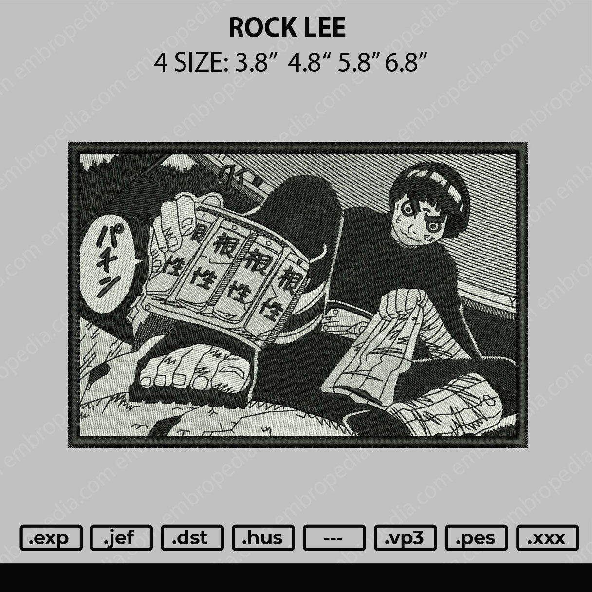 Rock Lee Embroidery File 4 size