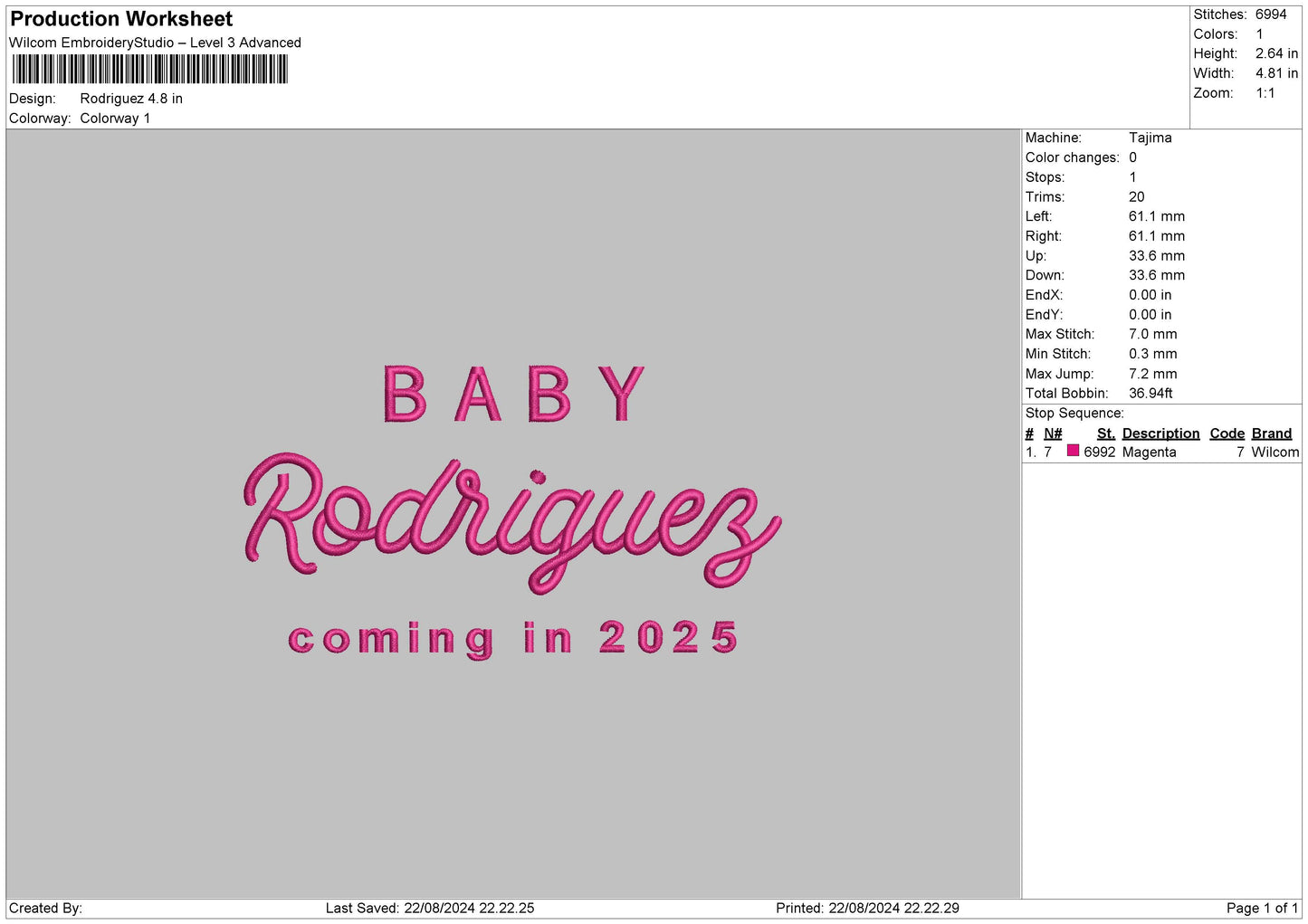 Rodrigueztext Embroidery File 6 sizes