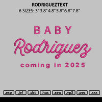 Rodrigueztext Embroidery File 6 sizes