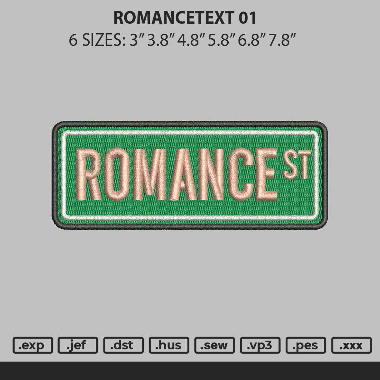 Romancetext 01 Embroidery File 6 sizes