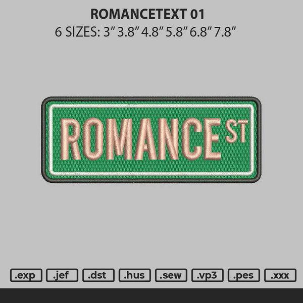 Romancetext 01 Embroidery File 6 sizes