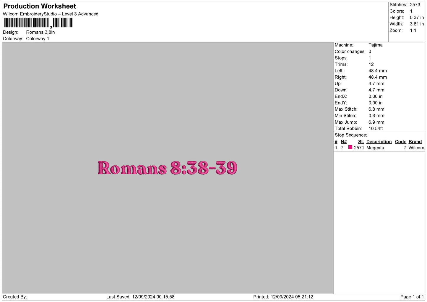 Romans Text Embroidery File 6 sizes