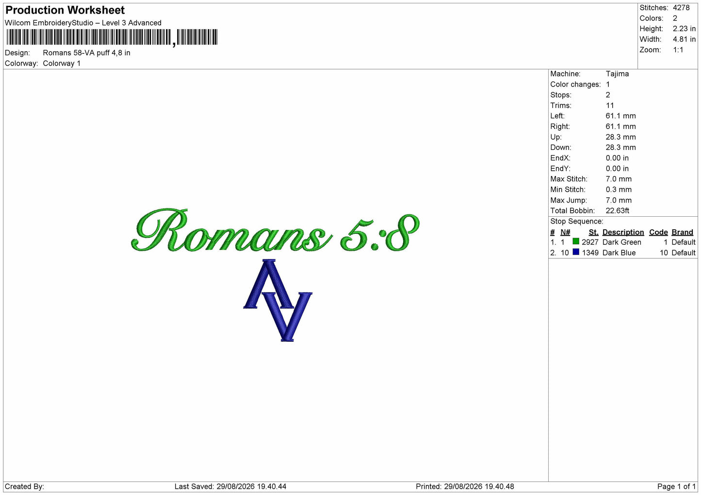 Romans Text Puff Embroidery Machine Design File 6 sizes