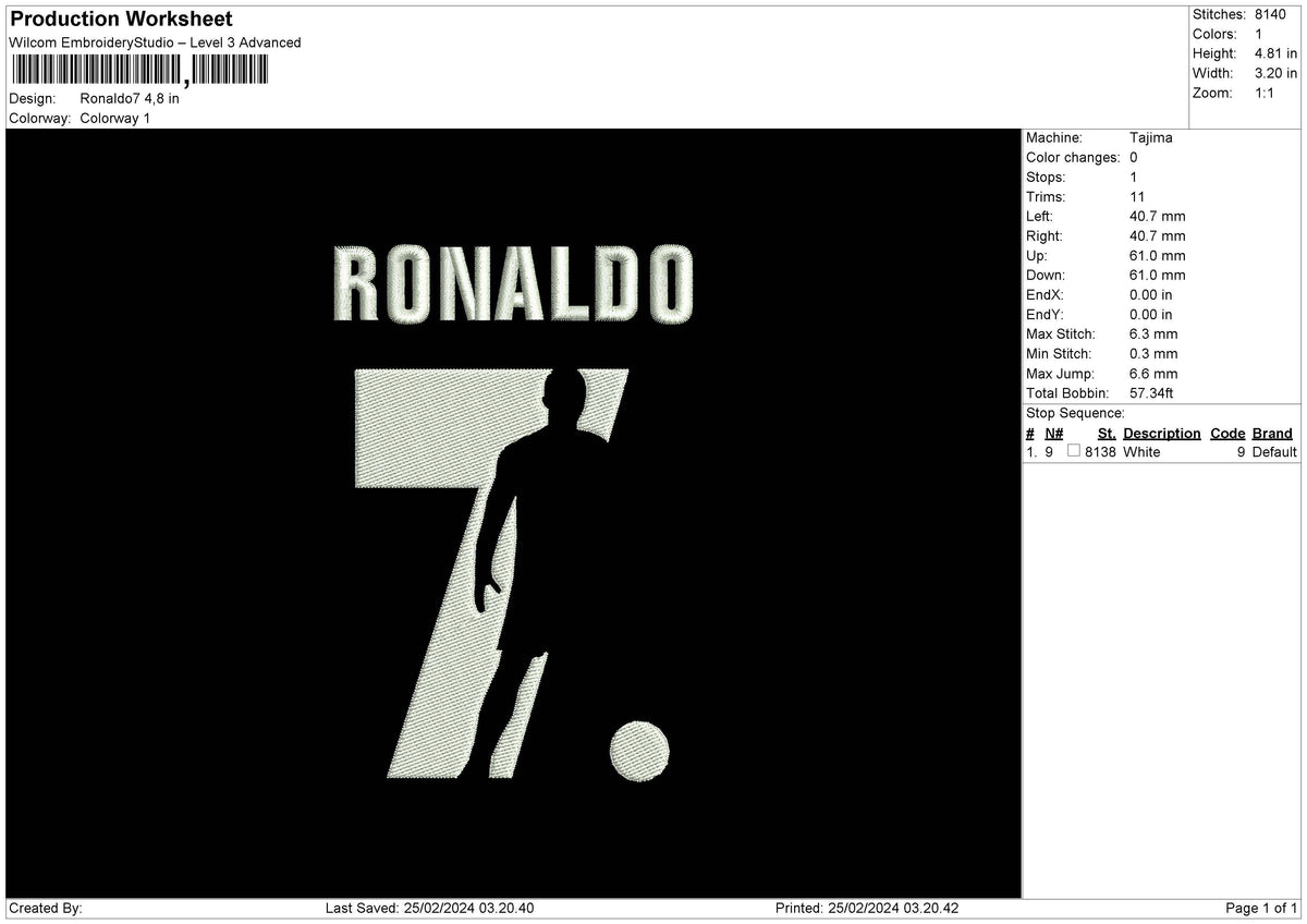 Ronaldo Text Embroidery File 6 sizes – Master Digitizer