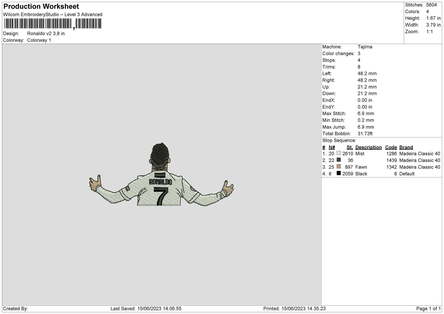 Ronaldo V2 Embroidery File 6 sizes