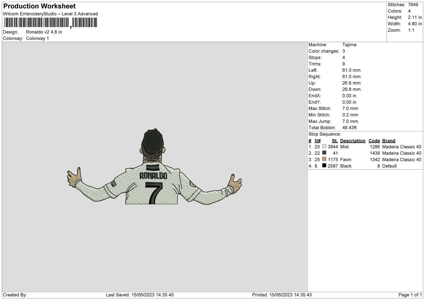 Ronaldo V2 Embroidery File 6 sizes