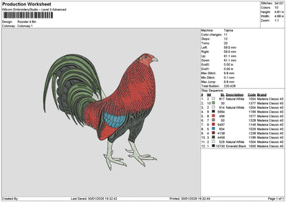 Rooster 3001 Embroidery File 6 sizes