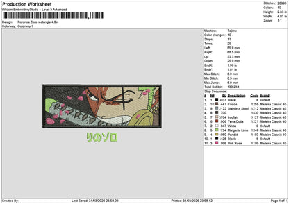 Zoro Rectangle 3103 Embroidery File 6 sizes