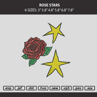 Rose Stars Embroidery Machine Design File 6 sizes