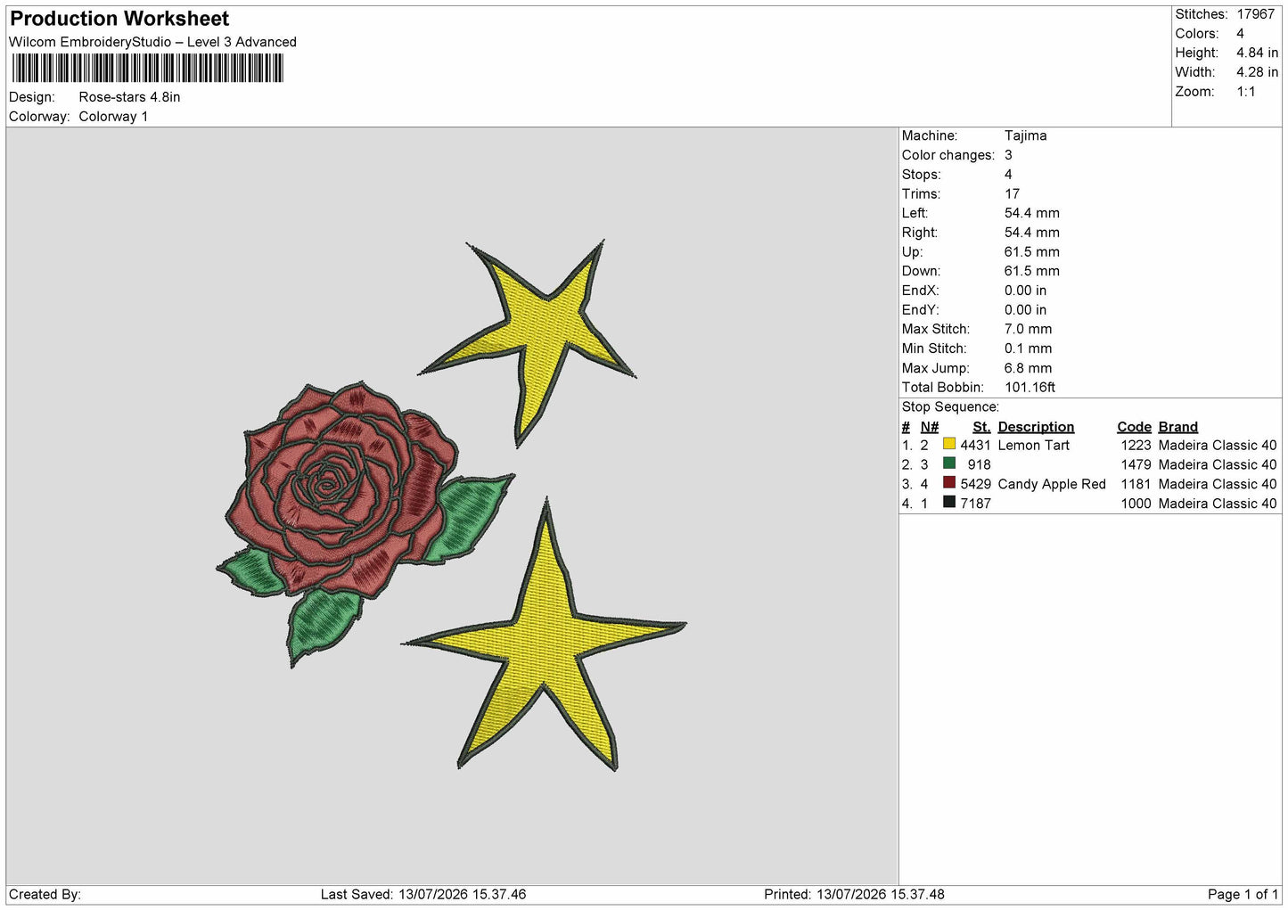 Rose Stars Embroidery Machine Design File 6 sizes