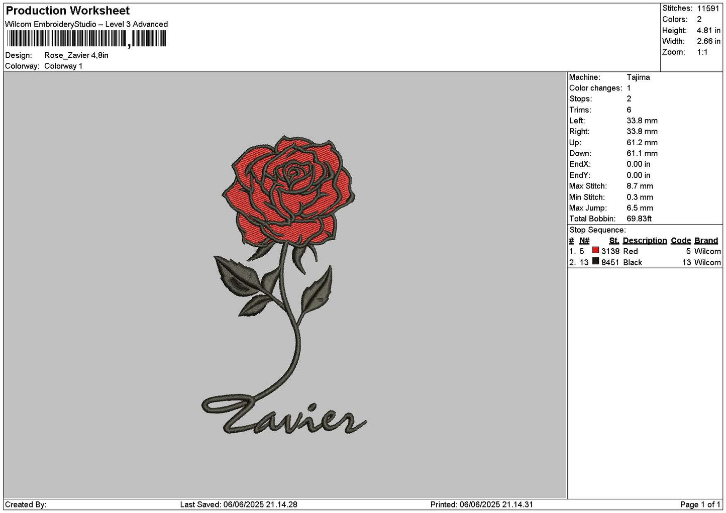 Rose Zavier Embroidery File 6 sizes