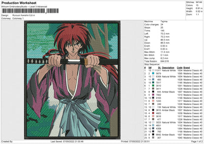 Rurouni Kenshin Embroidery File 4 size