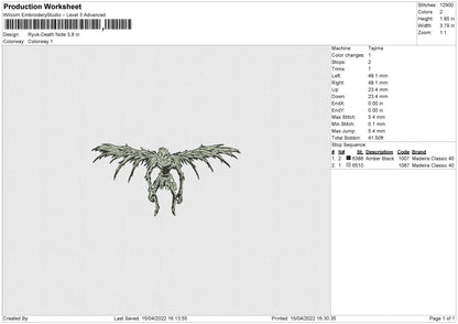 Ryuk Death Note Embroidery File 4 size