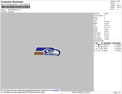 Seahawks Embroidery File 6 size