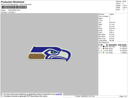 Seahawks Embroidery File 6 size