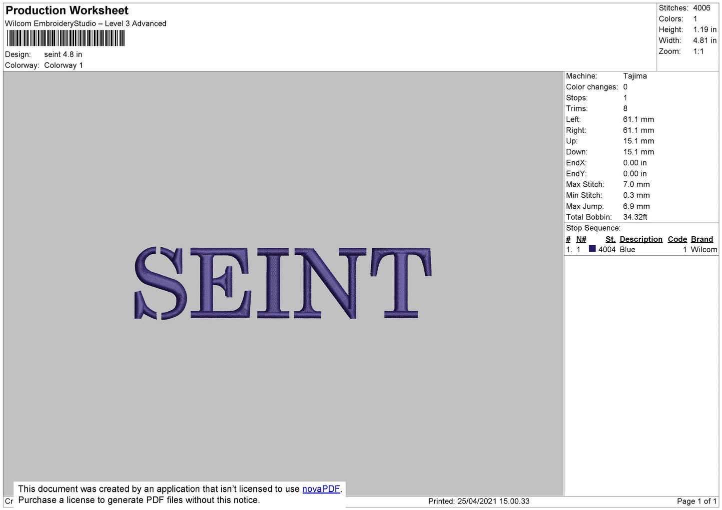Sient Text Embroidery File 4 size