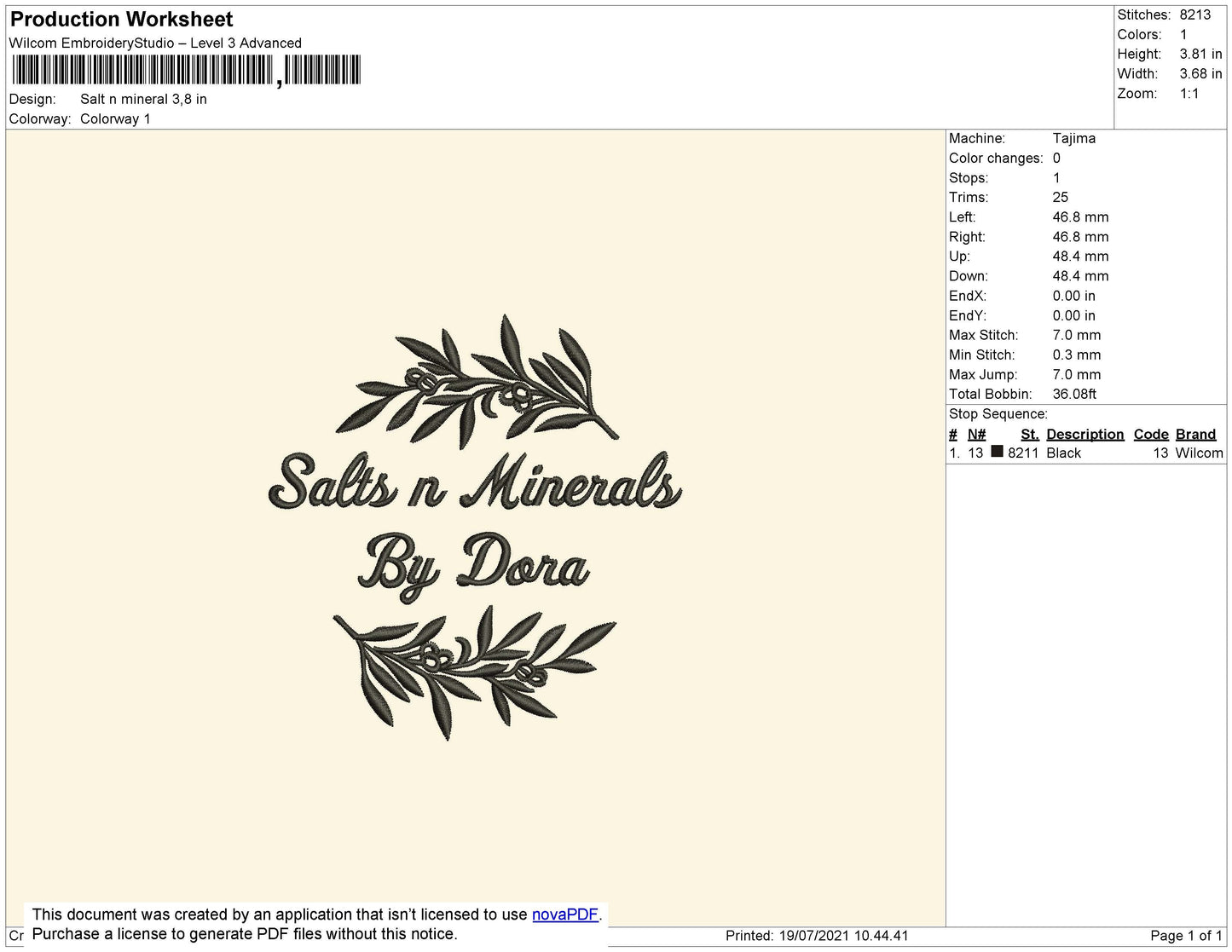 Salts N Mineral Embroidery File 4 size
