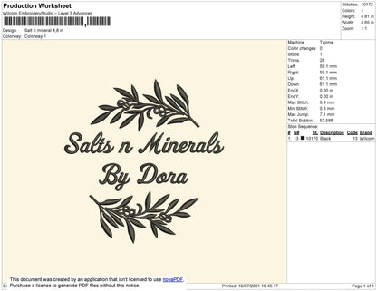 Salts N Mineral Embroidery File 4 size