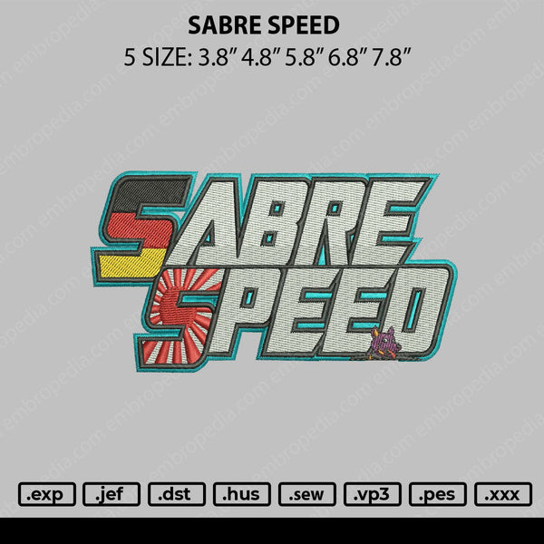 Sabre Speed Embroidery File 5 sizes