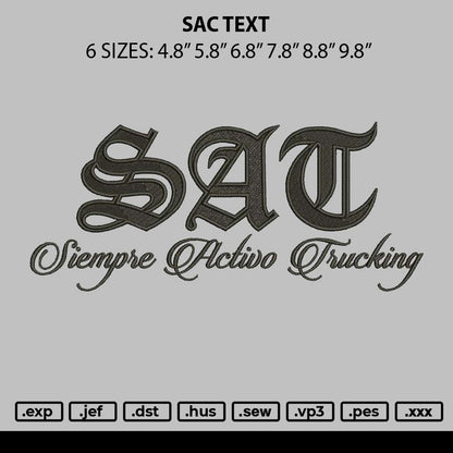 Sac Text Embroidery File 6 sizes