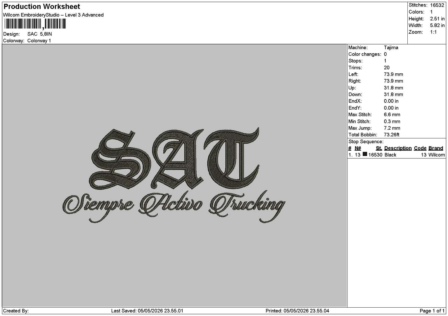 Sac Text Embroidery File 6 sizes