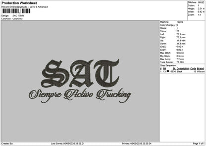 Sac Text Embroidery File 6 sizes