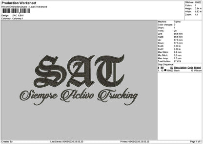 Sac Text Embroidery File 6 sizes