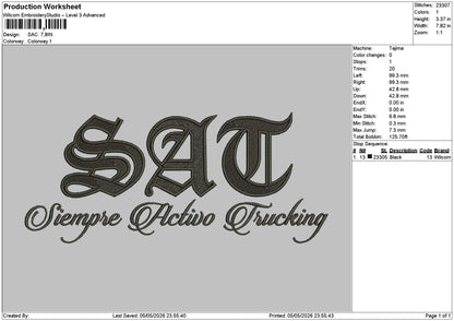 Sac Text Embroidery File 6 sizes