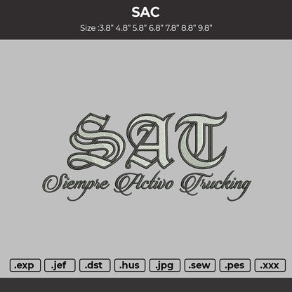 Sac Text Embroidery File 6 sizes