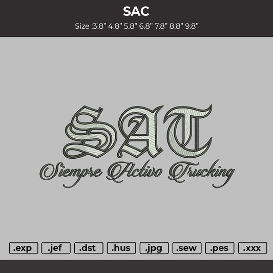 Sac Text Embroidery File 6 sizes